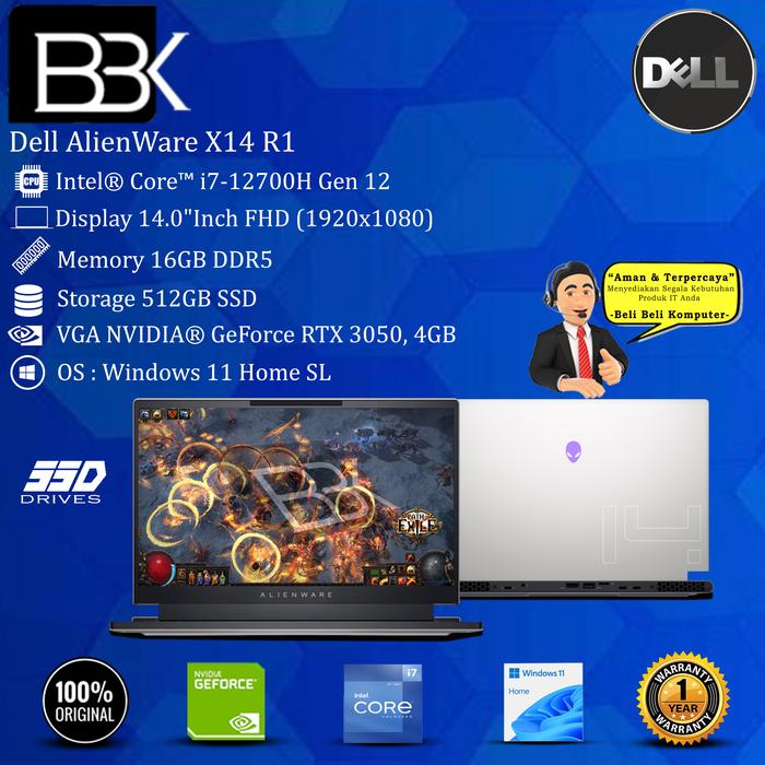 Gambar Dell AlienWare X14 R1 Core i7-12700H 16GB 512GB SSD VGA 4GB W11H 1YR - 16GB 512GB SSD dari Beli Beli Komputer undefined Tokopedia