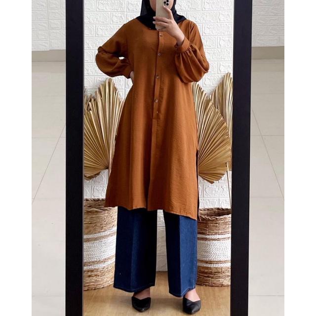 Gambar Tunik Wanita Tunik Wulfi Atasan Wanita Modern Basic Crinkle Airflow HQ - Terracotta, L dari Hannes store undefined Tokopedia