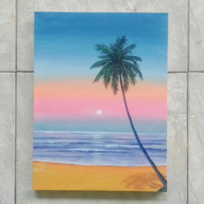 Gambar Lukisan Kanvas Pemandangan Sunset Gajah Aesthetic Ukuran 30x40 cm - SENJA DI LAUT, 20x30 cm dari Lukistore gallery undefined Tokopedia