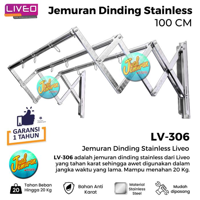 Gambar Jemuran Dinding Lipat Stainless 1 meter LIVEO LV 306 Anti Karat 100 cm - JEMURAN SAJA dari jualjemuran undefined Tokopedia