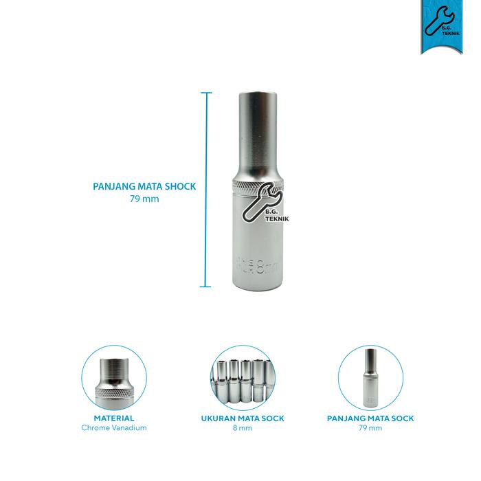Gambar Mata Kunci Sok 8-24 mm/Sock/Socket 1/2" Cr-V [SILVER PANJANG / PENDEK] - PANJANG, 8 mm dari MrTeknik Murah Kualitas undefined Tokopedia