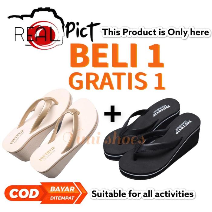 Gambar SANDAL WEDGES TERBARU/ SANDAL HIGH HEELS/ SANDAL WANITA TERBARU/ AUREL - Hitam&Crem, 36 dari CV SANDAL SHOP undefined Tokopedia