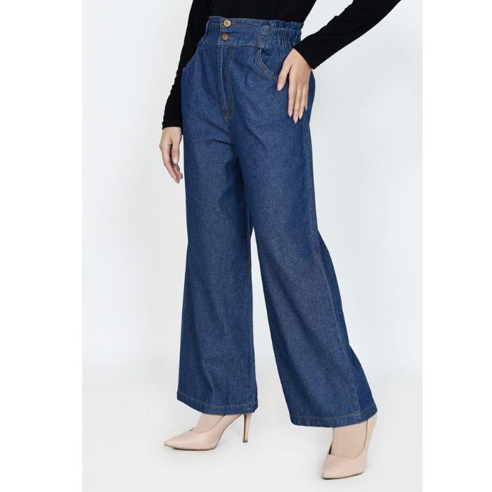 Gambar [LZS] Highwaist Soft Jeans | Celana Kulot Panjang Denim Fit L LEZAHRASIGNATURE Bawahan Casual Loose Resleting - DARK BLUE, M dari LEZAHRASIGNATURE undefined Tokopedia