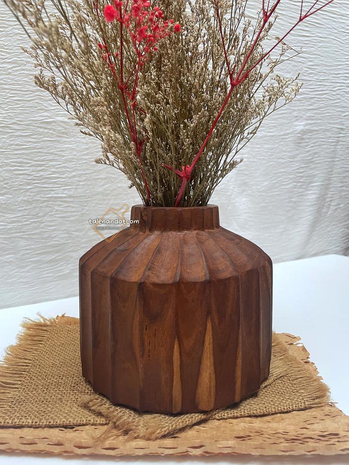 Gambar vas bunga kayu jati solid - Model A dari talenandotcomID undefined Tokopedia