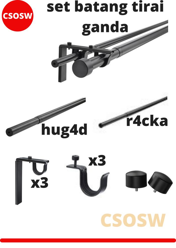 Gambar Set Kombinasi Batang Gorden Ganda HUGAR Double Curtain Rod 210-385cm - Hitam dari CSOSW undefined Tokopedia