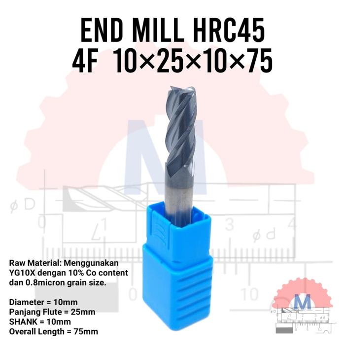 Gambar Endmill HRC45 4F Diameter 1 - 16mm End mill tungsten carbide 4 flute - 10mm dari Machining Solution undefined Tokopedia