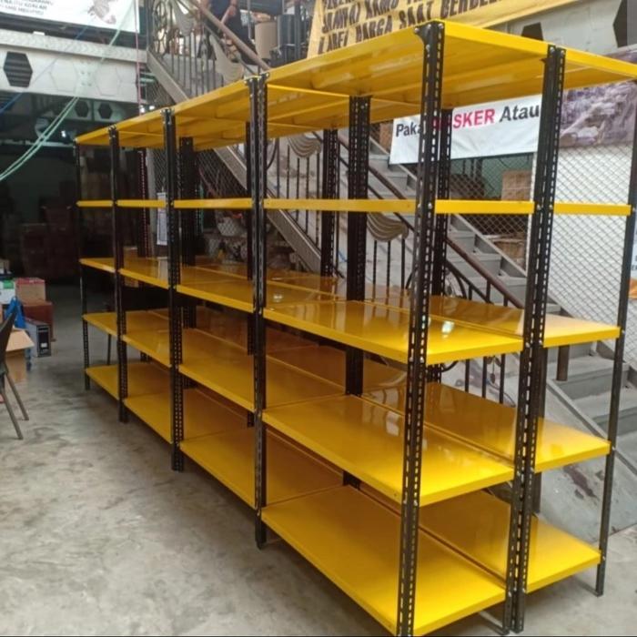Gambar rak besi, rak besi 5 susun, rak besi siku lubang, rak besi siku - Kuning, T200xL40xP100 dari rak besi malang raya undefined Tokopedia