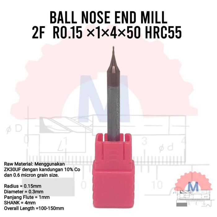 Gambar Ballnose HRC55 2F R0.15 - R8 mm Ball nose Diameter 0.3mm - 16mm - 0.3mm dari Machining Solution undefined Tokopedia