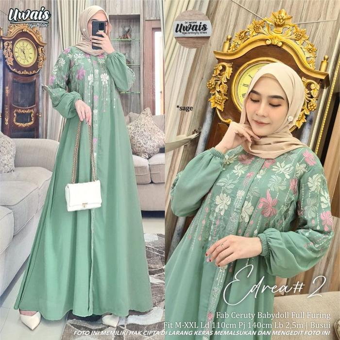 Gambar gamis ceruty babydoll bordir dress kondangan muslim busui bw8344 edrea - sage dari marshaimarah undefined Tokopedia