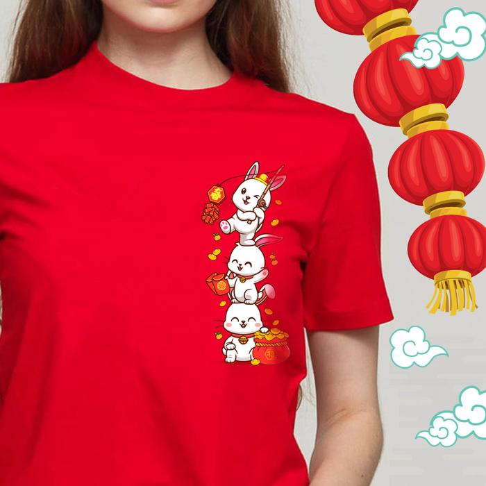 Gambar TSHIRT KAOS IMLEK 2023 KELINCI 3TUMPUK DEWASA WANITA PRIA - Merah, S dari undertherainbow undefined Tokopedia