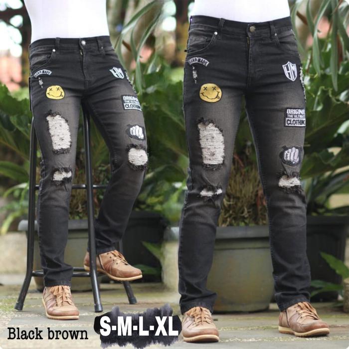 Gambar Celana Jeans Pria Denim Ripped Stretch Bordir Cowok Premium Quality - Hitam, S (27-28) dari AR.LIN Shop undefined Tokopedia