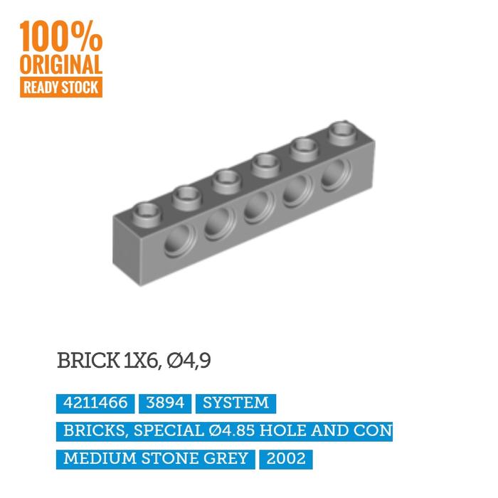 Gambar Lego Part 3894 Technic, Brick 1 x 6 with Holes - Merah dari Lil-McBrick undefined 5 Tokopedia