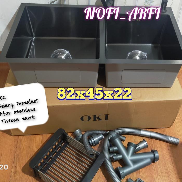 Gambar MURAH KITCHEN SINK BLACK SUS 304 BAK CUCI PIRING HITAM UK 82 X45 OKI - tipe 1 dari nofiarfi undefined Tokopedia