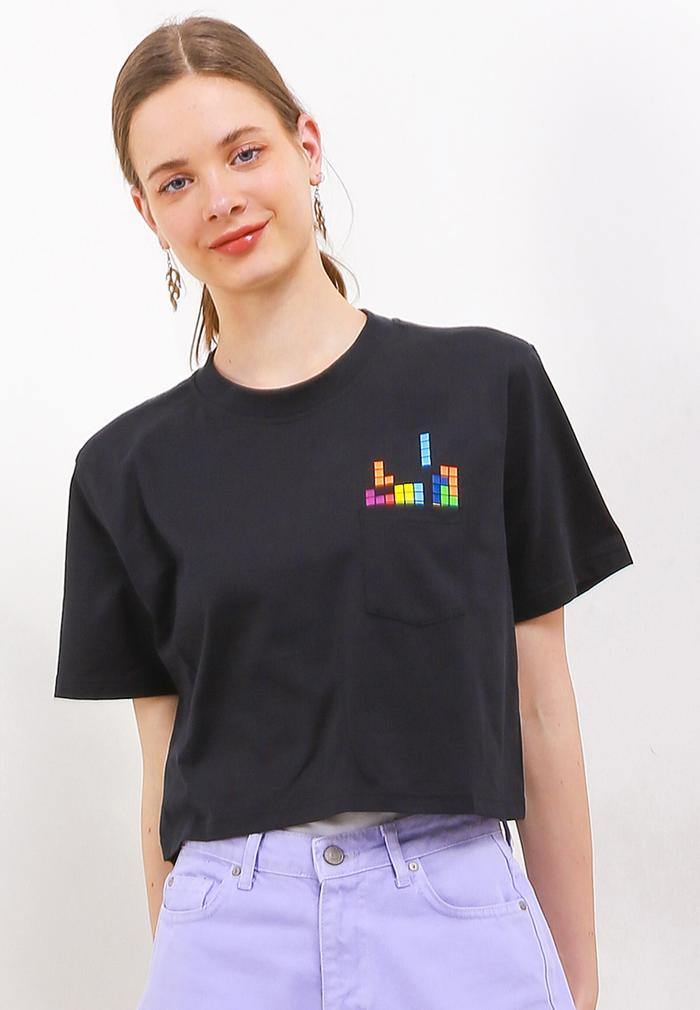 Gambar FILA X TETRIS Avria Women Oversize Crop T-shirt - Black - L dari FILA Official Store undefined Tokopedia