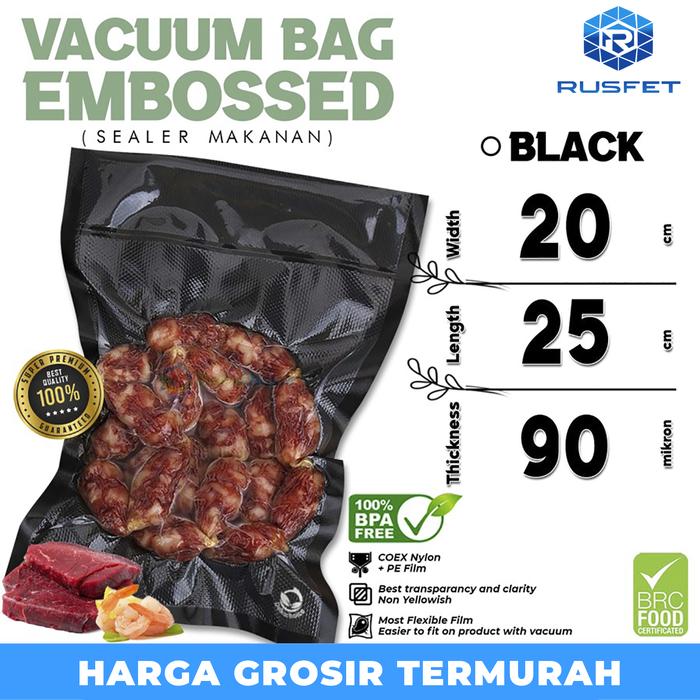 Gambar Plastik Vacuum 20cm x 25cm POLOS EMBOSS BAG Vakum Sealer DELKOCHOICE - Emboss Hitam dari Rusfet undefined Tokopedia