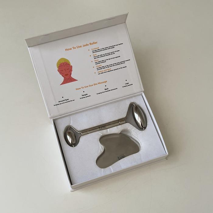 Gambar STAINLESS STEEL Guasha Roller Facial Massage Gua Sha Alat Pijat Wajah - Set + Box dari minifridge.id undefined Tokopedia