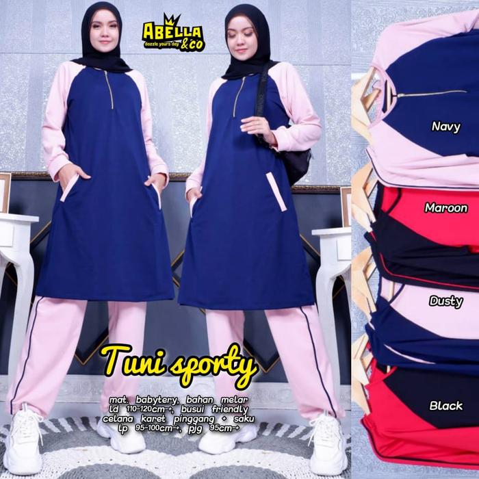 Gambar Baju olahraga wanita muslimah tuni sporty set gowes jogging senam new - NAVY dari Nalla Fashion undefined Tokopedia