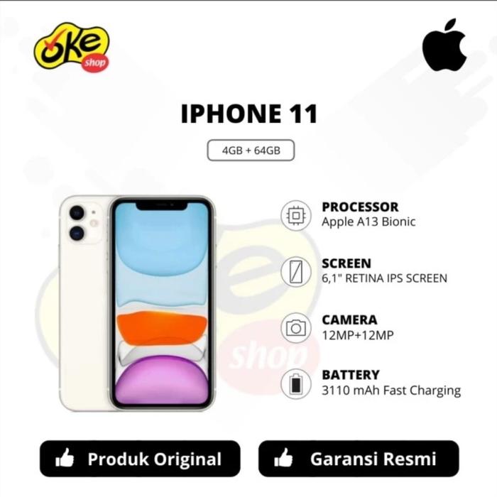 Gambar iPhone 11 ( 4GB/64GB ) - Garansi Resmi IBOX - Putih dari OkeShop_Sidoarjo undefined Tokopedia
