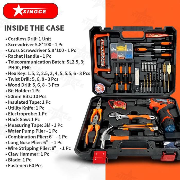 Gambar XINGCE hand toolset tool kit set toolbox cordless drill set orion tool - Kit set dari bestretore undefined Tokopedia
