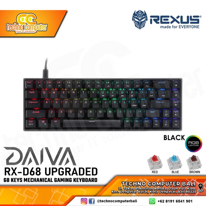 Gambar KEYBOARD GAMING REXUS DAIVA RX-D68 UPGRADED RGB MECHANICAL 68 Key - Hitam, Red dari Techno Computer Bali undefined Tokopedia