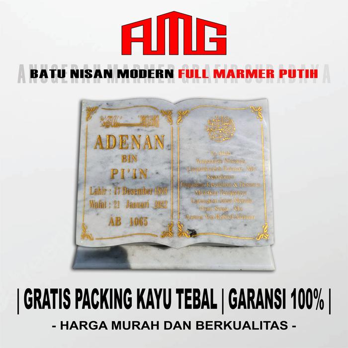 Gambar Batu Nisan Model Modern Bahan Full Marmer Putih Import Bentuk Buku - 25x30 dari Anugerah Marmer Grafir Sby undefined Tokopedia