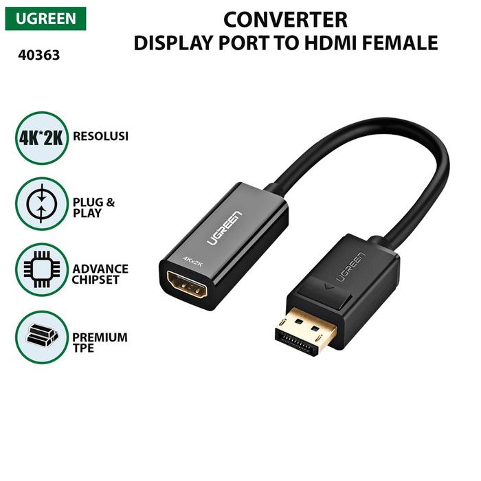 Gambar Ugreen Displayport to HDMI Converter 25cm (MM137) - Hitam dari Inti Sukses undefined Tokopedia