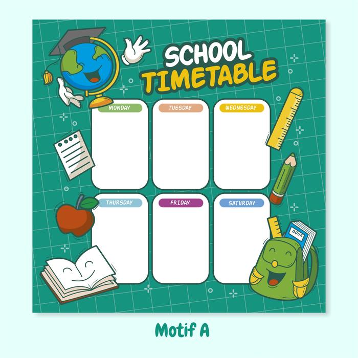 Gambar Jadwal Pelajaran / School Time Table Poster atau Stiker A3+Custom Tema - A, Poster dari Kreatifdp undefined Tokopedia