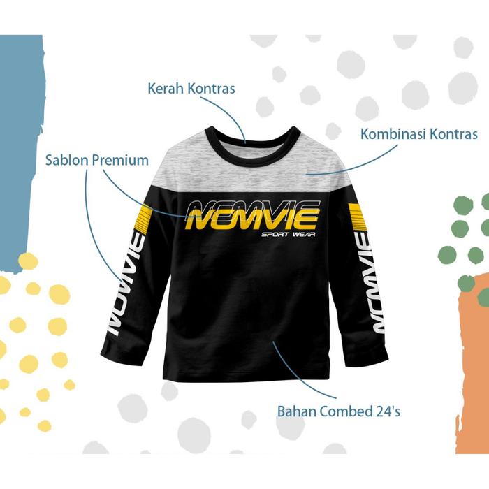 Gambar Baju Kaos Anak Laki-laki Lengan Panjang Long Sleeves size 8-16T Momvie - MLST3 sportHitm, size 8 dari Tokonya Ammar undefined Tokopedia