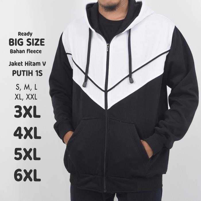 Gambar Jaket Hoodie Hitam V Putih 1S Strip Kuning Jumbo Big Size - Hitam, S dari BigLab Official undefined Tokopedia