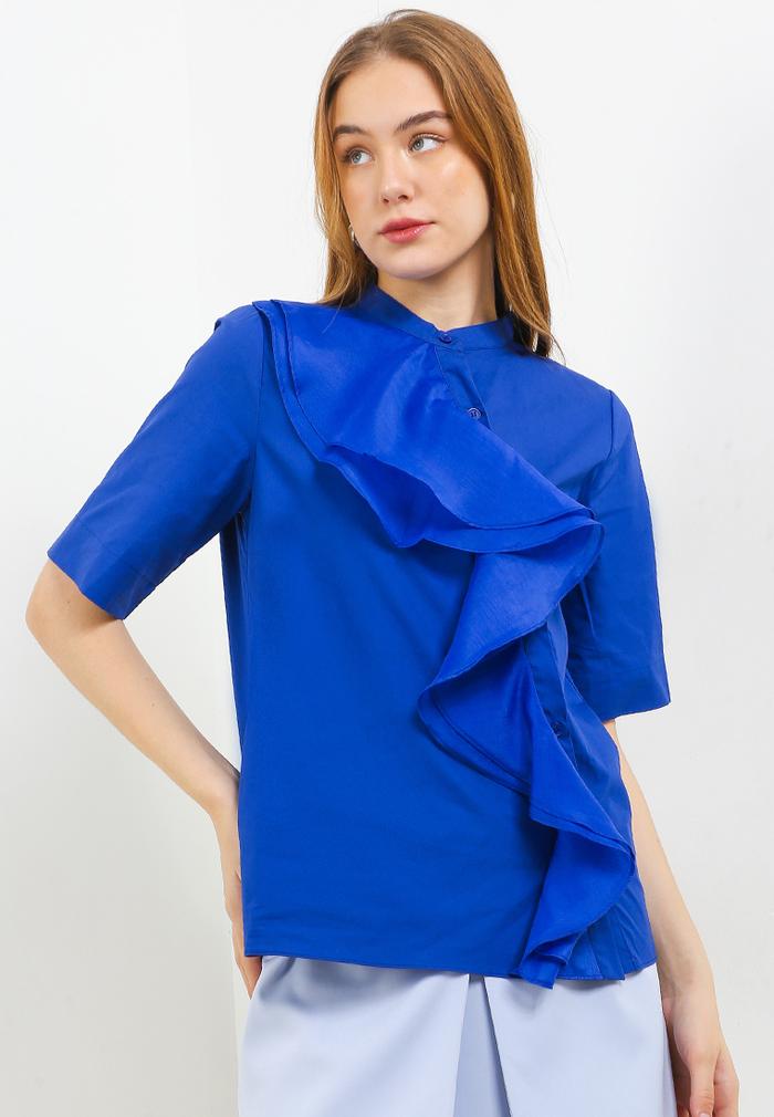 Gambar ELLE Apparel Original-Asymmetrical Ruffle Top - Biru, L dari ElleLadies undefined Tokopedia