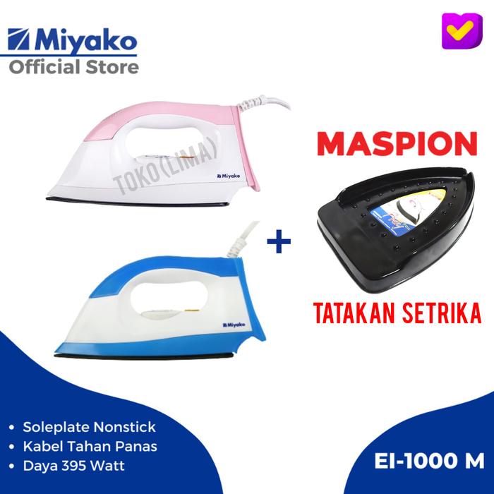 Gambar Miyako - EI-1000M Setrika Kering Biru Pink 320W Low Watt Electric Iron Garansi - PAKE TATAKAN, PACKING NORMAL dari Toko Lima_NEW undefined Tokopedia