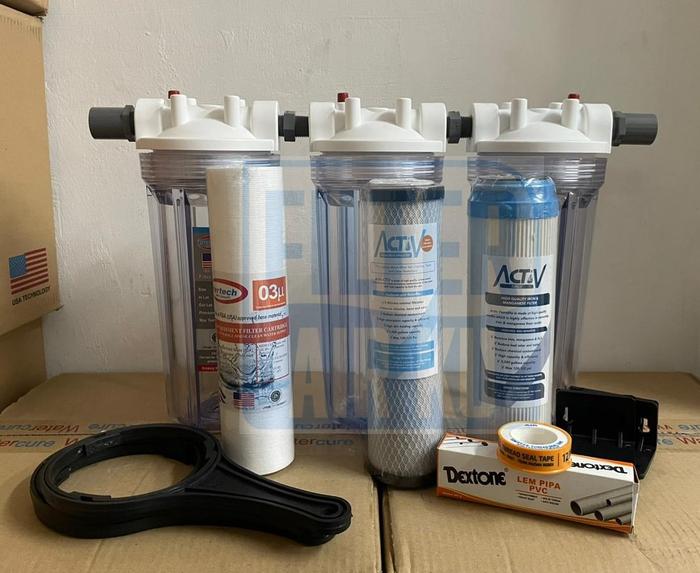 Gambar Paket Filter Air 3 Housing Clear 10" Sedimen - CTO - Manganese - 1/2 Manganese dari Filterairku Jakarta undefined 3 Tokopedia