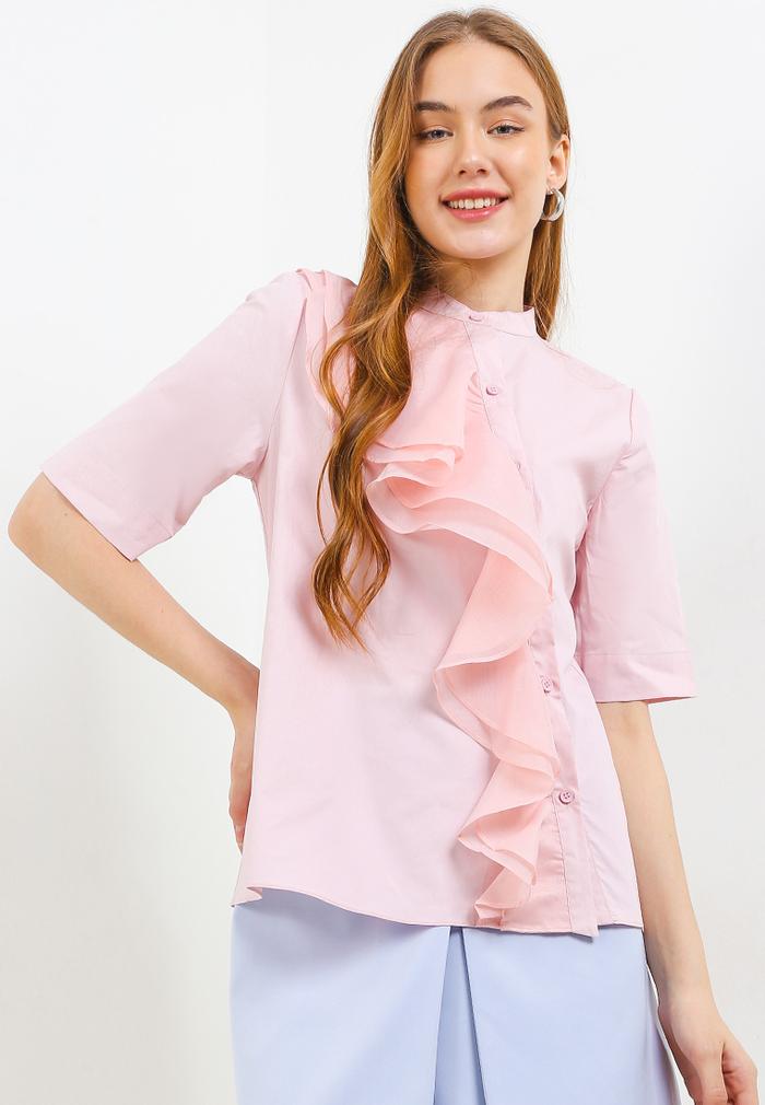 Gambar ELLE Apparel Original-Asymmetrical Ruffle Top - Merah Muda, XL dari ElleLadies undefined Tokopedia