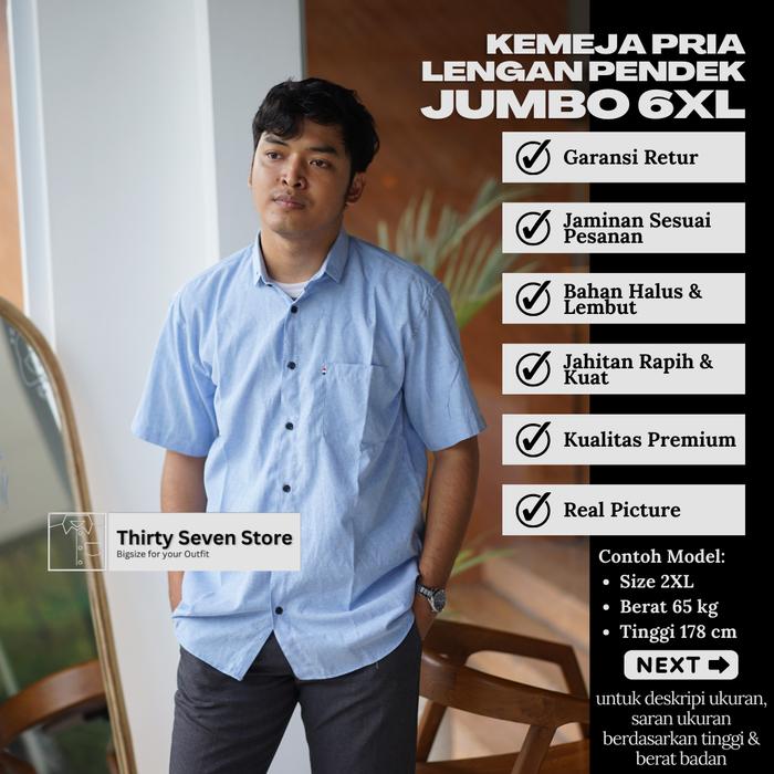 Gambar Thirty Seven Store Kemeja Pria Lengan Pendek Hitam Big Size 6XL Formal Motif Polos Jumbo Bahan Katun Poplin Lembut Adem Nyaman Dipakai - Biru Muda, M dari Thirtyseven Store undefined Tokopedia
