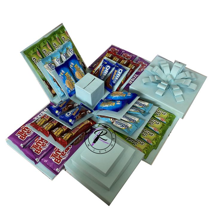Gambar Explosion Box Snack Box Kado Unik Hampers Gift Snack Box 22x22 - Biru Muda, kotak uang dari ria ministore undefined Tokopedia