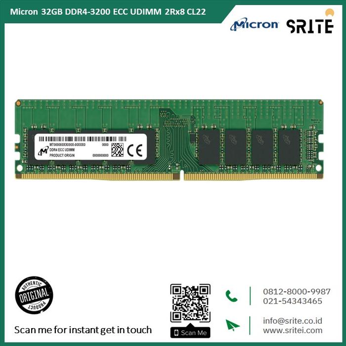 Gambar Memory Server Micron 32GB DDR4-3200 ECC UDIMM 2Rx8 CL22 Unbuffered dari SRITEI undefined Tokopedia