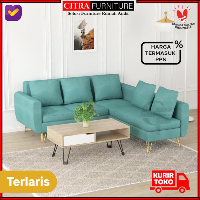 Gambar Sofa L Sudut Retro Bludru Minimalis | DAKOTA Series - TOSCA, KAYU RETRO dari Citra furniture undefined Tokopedia