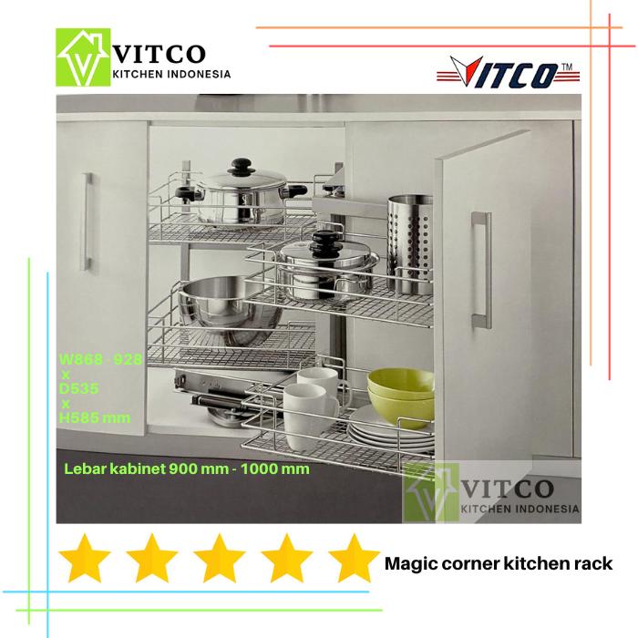 Gambar VITCO Magic Corner Kitchen Rack/ Rak Sudut untuk Kabinet 900 - 1000 mm - Steel Kiri dari Vitco Kitchen ID undefined Tokopedia