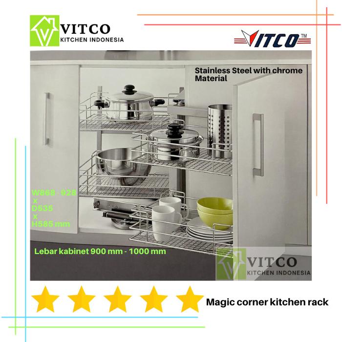 Gambar VITCO Magic Corner Kitchen Rack/ Rak Sudut untuk Kabinet 900 - 1000 mm - Stainless Kiri dari Vitco Kitchen ID undefined Tokopedia