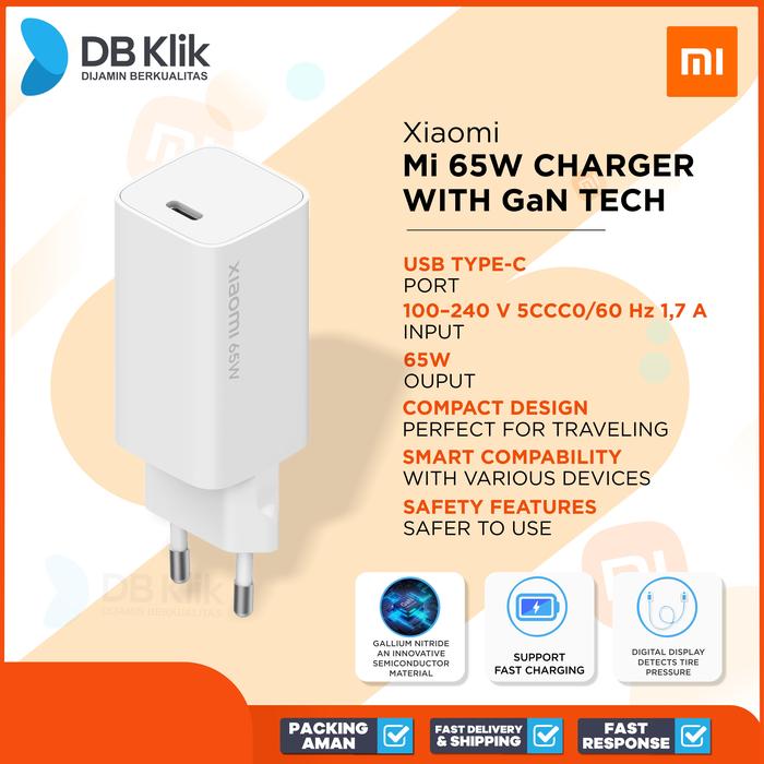 Fast Charger Xiaomi MI 65W with GaN Tech - MI 65W Fast Charger USB-C