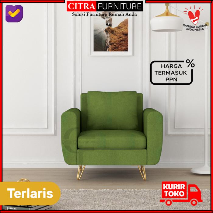 Gambar Sofa Retro Bludru Minimalis 1 Seater Dudukan | DAKOTA Series - GREEN, KAYU RETRO dari Citra furniture undefined Tokopedia