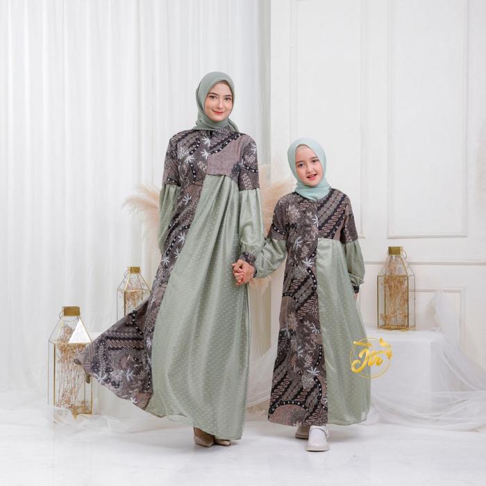Gambar Ayra dress kids & mom couple gamis batik tile dot mocca lilac - Hijau Sage, Dres Anak - XL dari feira sofiana olshop undefined Tokopedia