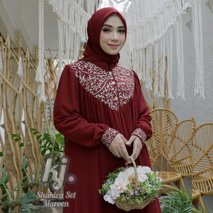 Gambar Gamis Pesta Shakira set Free Hijab Original Khadijah Mode - Maroon, L dari Kukabura undefined Tokopedia