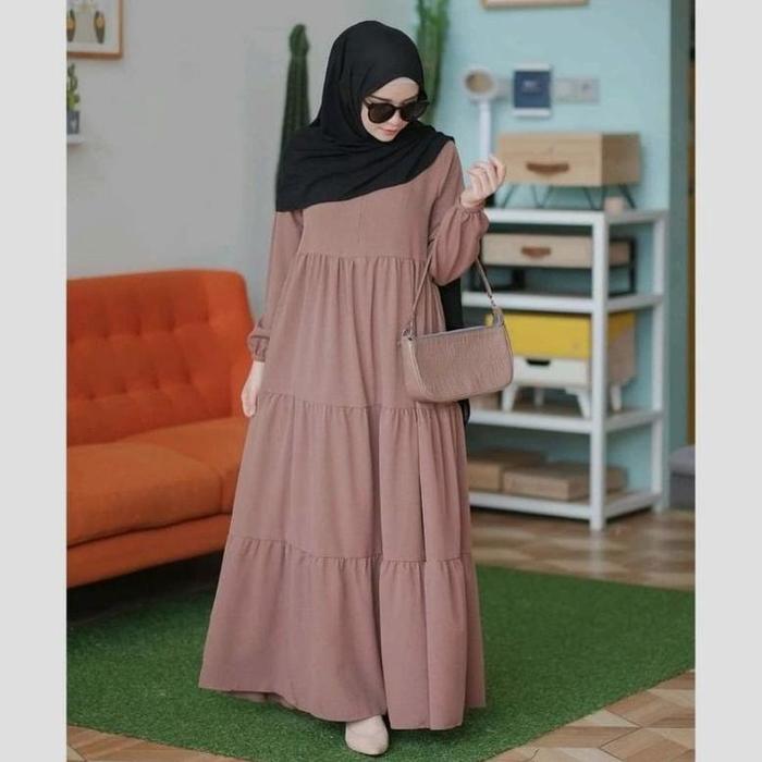 Gambar Premium Bisa Cod Gamis Terbaru Rempel Susun Polos Rayon Katun Fashion - Mocca, XL dari Moza-Story undefined Tokopedia