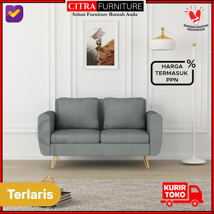 Gambar Sofa Retro Bludru Minimalis 2 Seater Dudukan | DAKOTA Series - LIGHT GREY, KAYU RETRO dari Citra furniture undefined Tokopedia