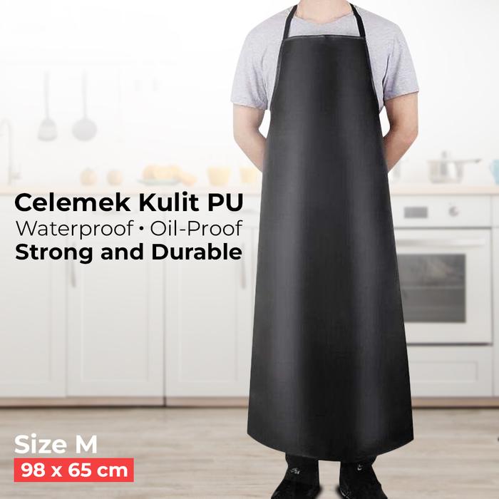 Gambar Apron Celemek Kulit PU Waterproof Oil-Proof kuat ZHAP Hitam - size M 98x65cm dari Coffee Tools Grosir undefined Tokopedia