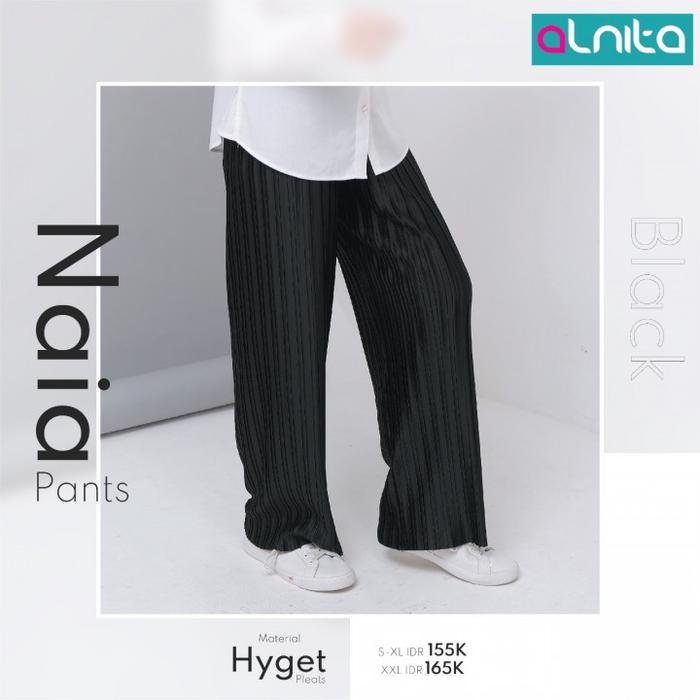 Gambar Celana Kulot Plisket By Alnita NAIA PANTS Premium Bahan Hyget Pleats - BLACK, S dari Nibras House Store undefined Tokopedia