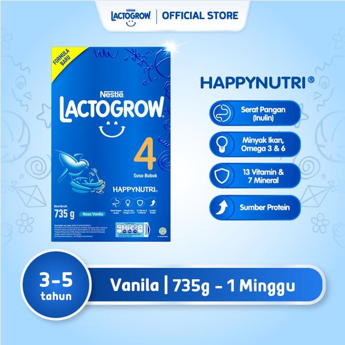 Gambar Lactogrow 4 Happynutri Vanilla Pra Sekolah 3-5 Tahun 750gr dari Meri Snack undefined Tokopedia