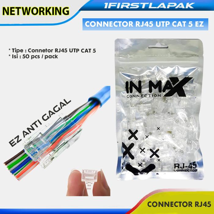 Gambar Connector EZ Rj45 UTP CAT5e Zimm Link konector EZ ANTI GAGAL - IN MAX dari 1firstlapak undefined Tokopedia