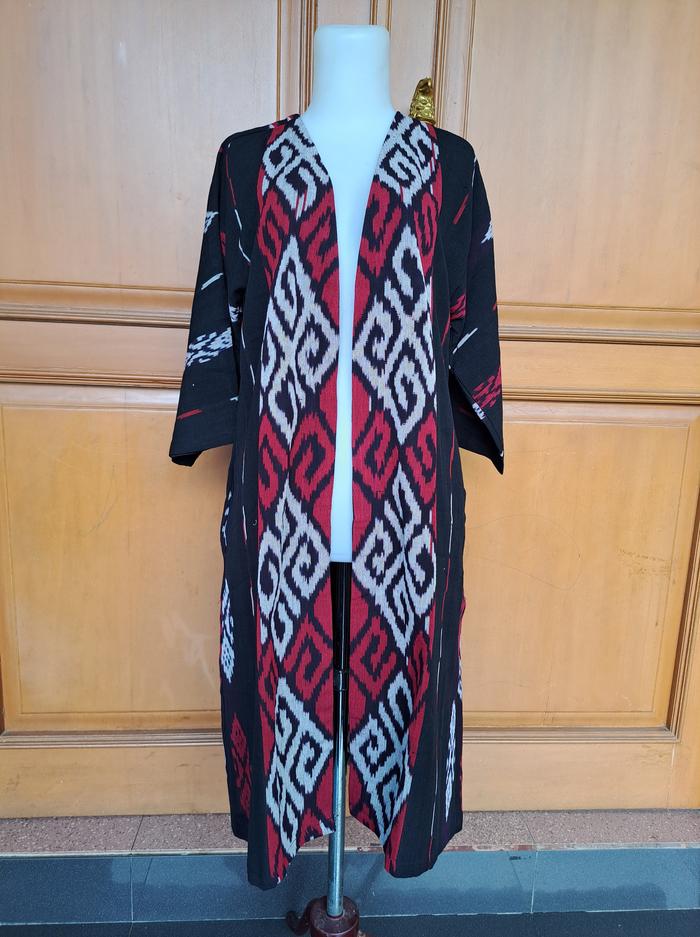 Gambar KI Outer Kimono Alesha Abu - Merah, 4 dari KainIndonesiaCo undefined Tokopedia